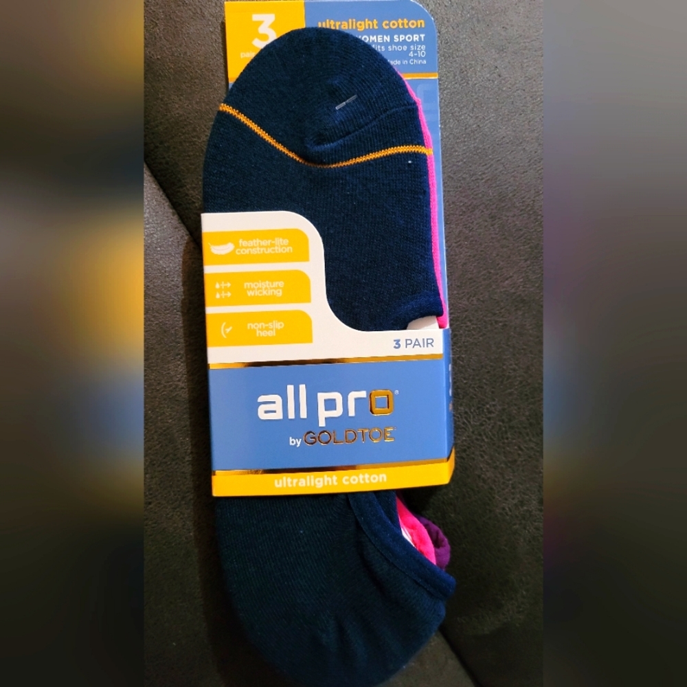 ALLPRO BY Goldtoe 3 pair,purple,pink,blue.